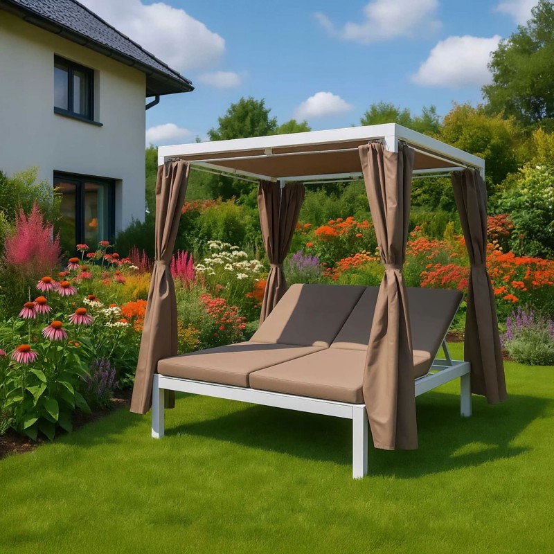 Zahradní pergola - lehátko se stříškou - bílá - Kayan I - 207x147x205