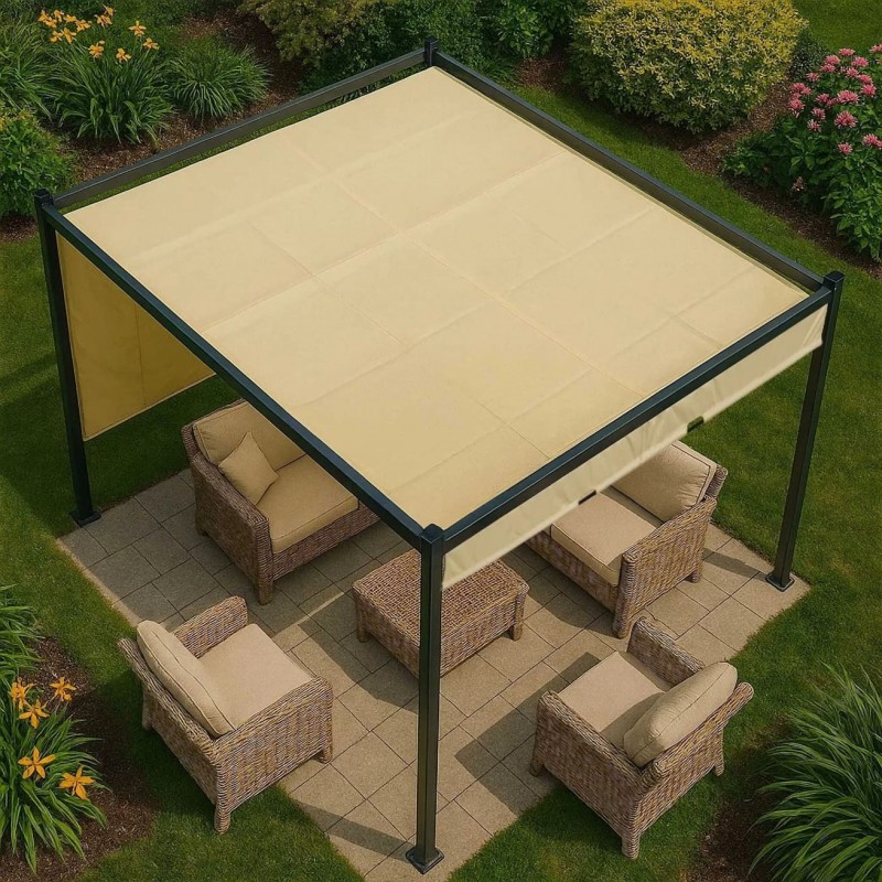 Zahradní terasová pergola - kovová - béžová - Naxos 3x3m