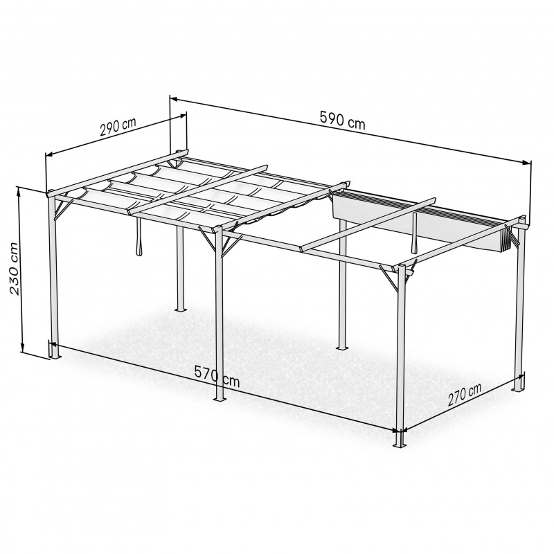 Zahradní terasová pergola - ocelová - šedá - Irda IV 3x6m