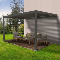 Zahradní terasová pergola ke zdi - hliníková - šedá - Kea VII 4x3m s otvírací střechou