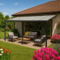 Terasová pergola ke zdi - hliníková - šedá - Nea III 5x3m
