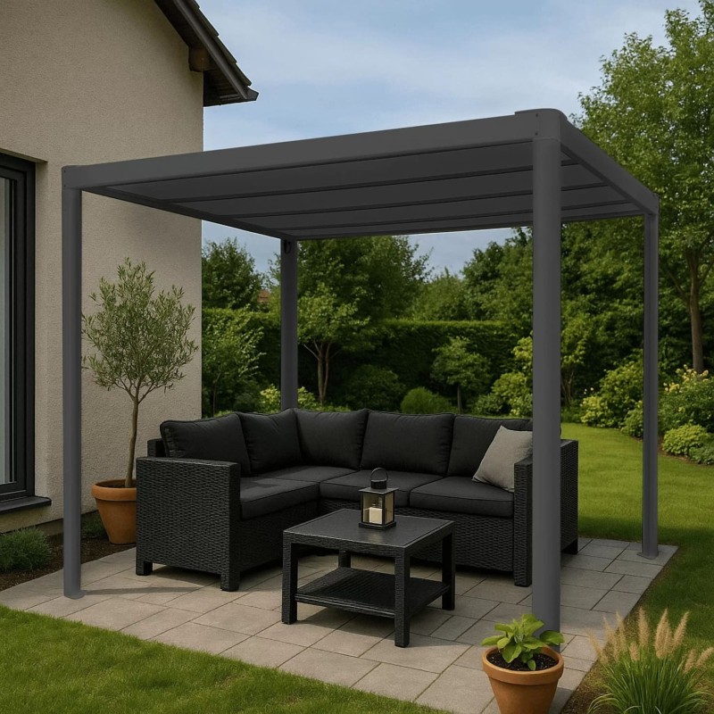 Zahradní terasová pergola - hliníková - šedá - Paros I 3x4m s elektricky otvíranou střechou