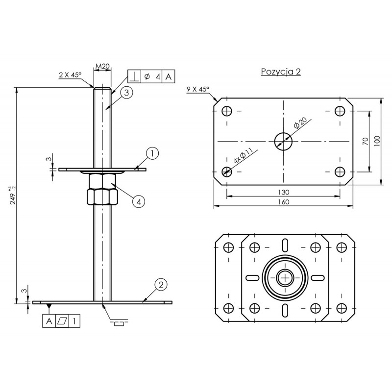 copy of Pfostenträger, höhenverstelbar zum Aufschrauben - PSR 80x250x4,0 GRUNDLINE - 6