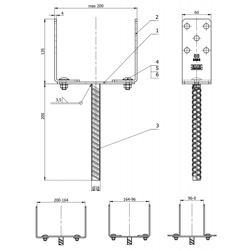 Pfostenträger – breitenverstellbar – PSRU 60-200x136x4,0 GRUNDLINE - 4